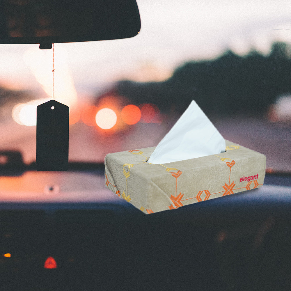 Fabric Tissue Box Beige Square Design CU10 | Elegant Auto Retail