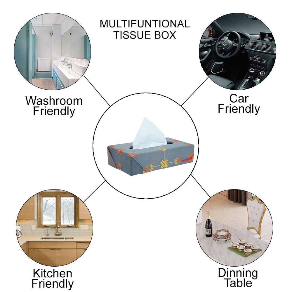 Fabric Tissue Box Grey Square Design CU10 | Elegant Auto Retail