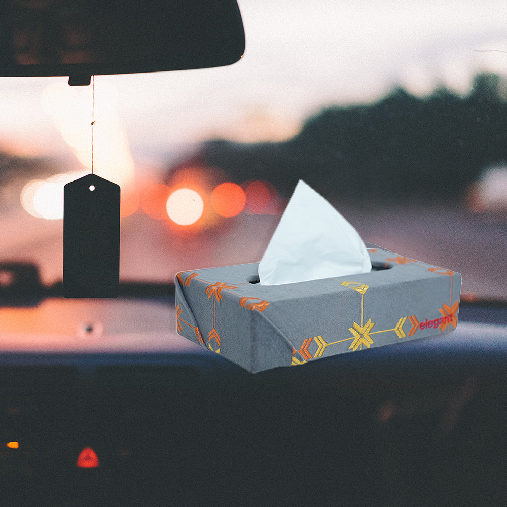 Fabric Tissue Box Grey Square Design CU10 | Elegant Auto Retail
