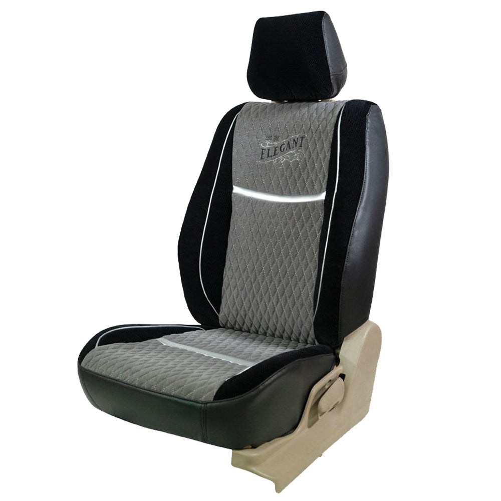 Vintage Bucket Fit Fabric Car Seat Cover For Maruti Grand Vitara with Free Set of 4 Comfy Cushion & Neck Rest - Black Grey | Elegant Auto Retail