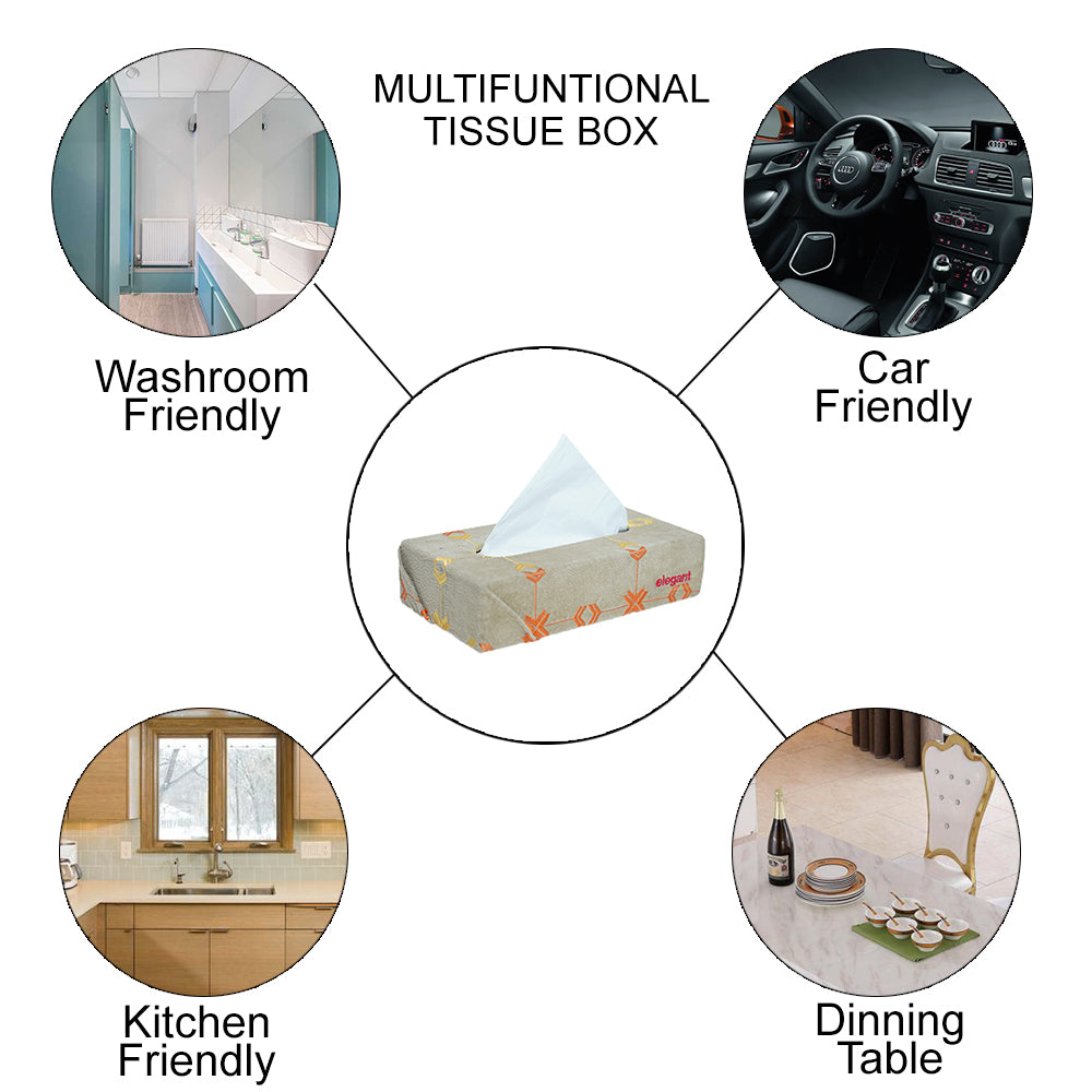 Fabric Tissue Box Beige Square Design CU10 | Elegant Auto Retail