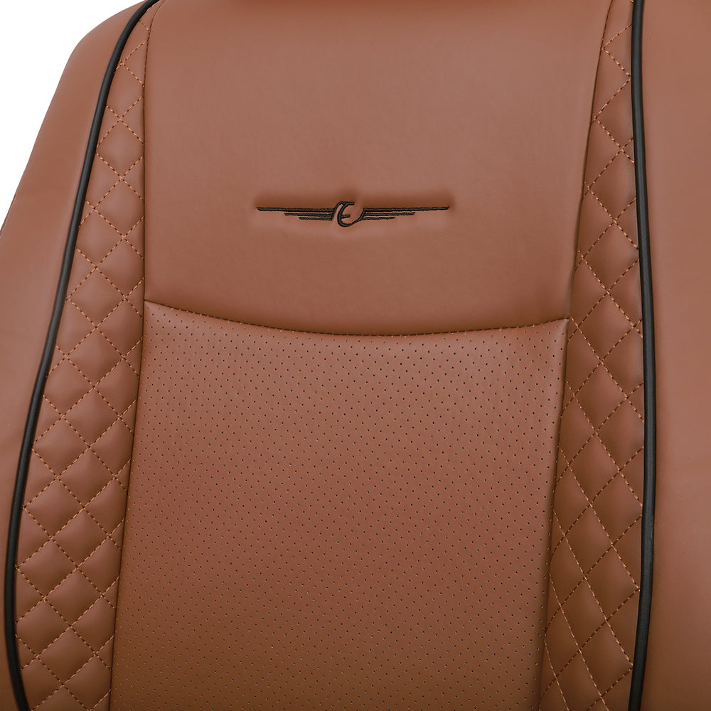 Vogue Cube Art Leather Car Seat Cover For Toyota Fortuner - Tan Black | Elegant Auto Retail