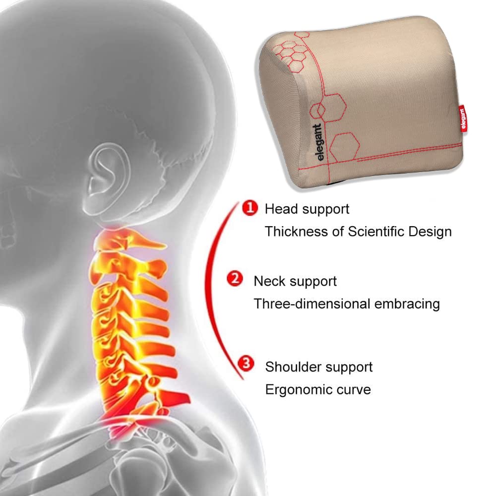 Elegant Memory Foam Neck Rest D Car Support Pillow (Set of 2) In Beige | Elegant Auto Retail 