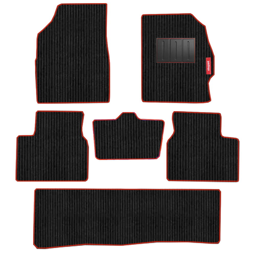Cord Carpet Car Floor Mat Black And Red (Set of 6)