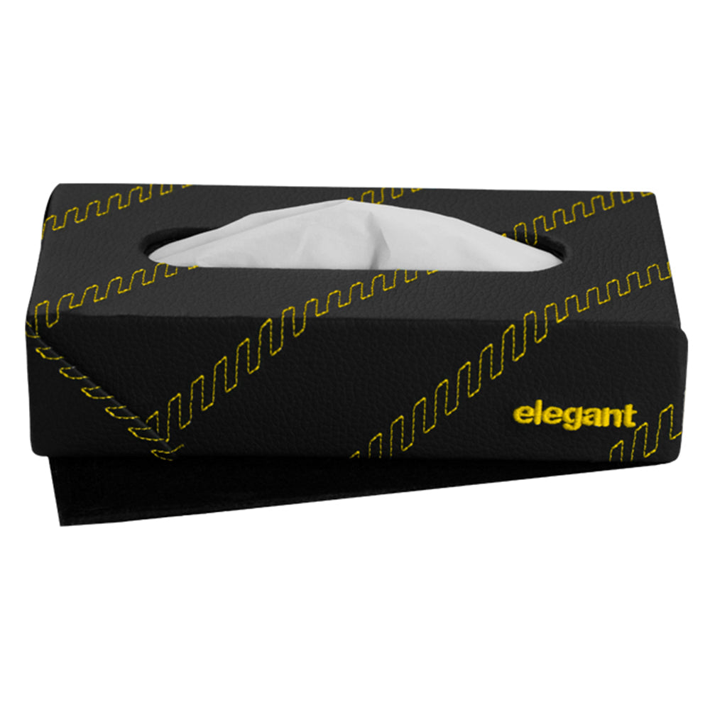  Leather Cross 2 Tissue Box Black and Yellow | Elegant Auto Retail