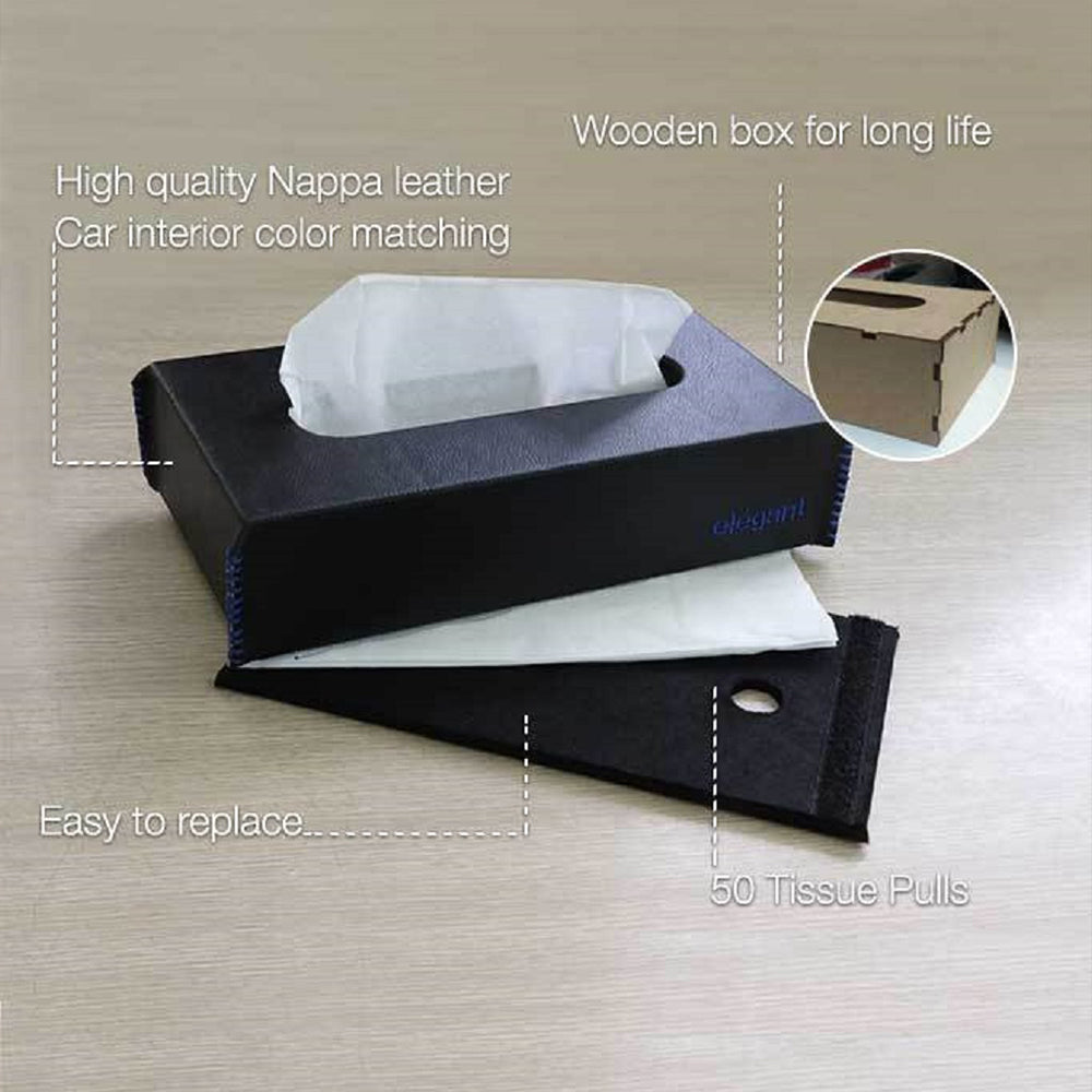 Nappa Leather Tissue Box Black and Blue | Elegant Auto Retail 