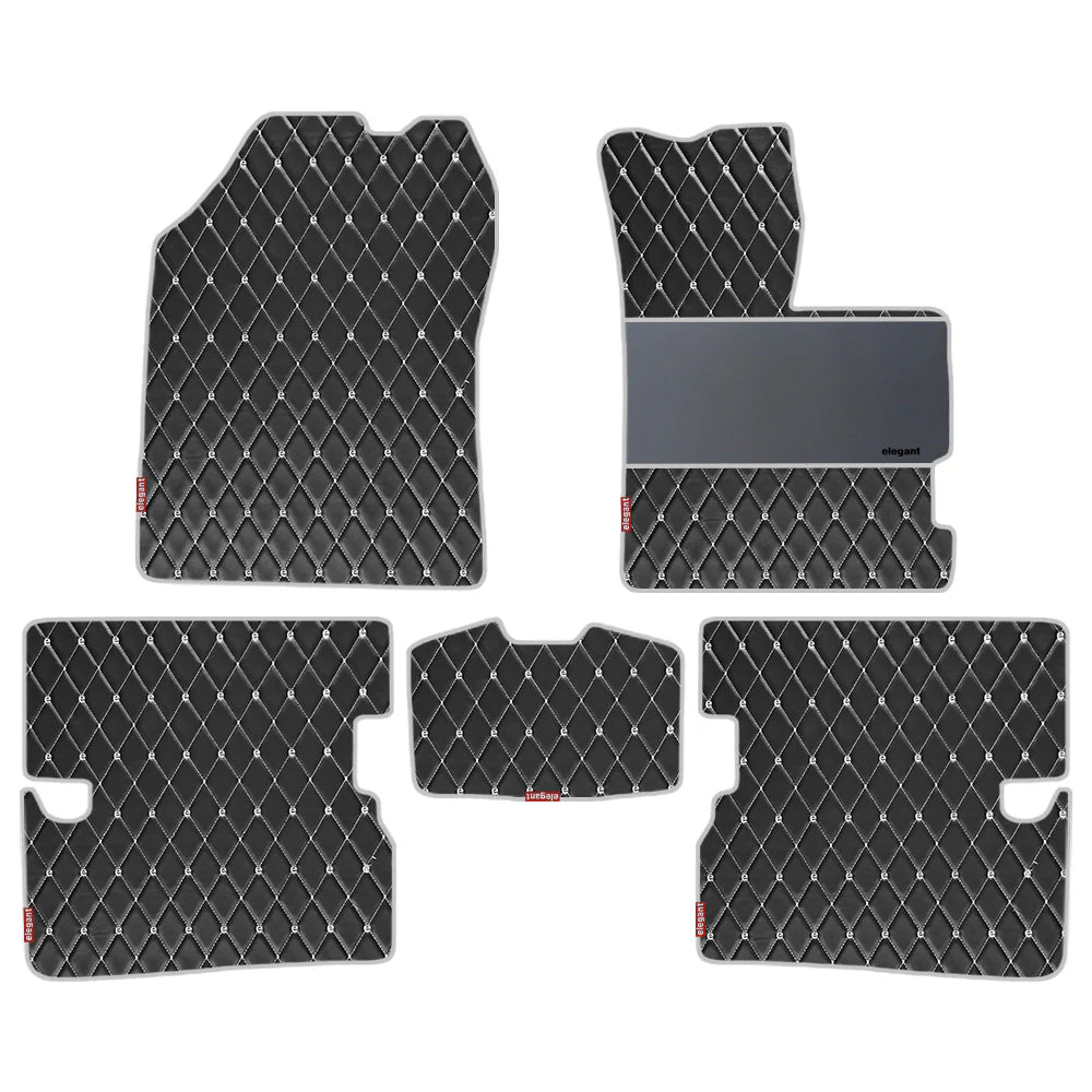 Luxury Leatherette Car Floor Mat For Mahindra Xuv 700  5 Seater  Black White  | Elegant Auto Retai