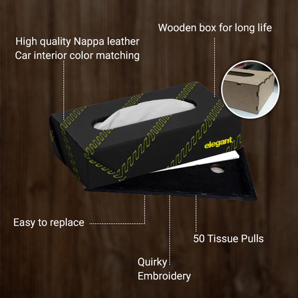 Nappa Leather Cross  Tissue 2 Box Black and Yellow | Elegant Auto Retail