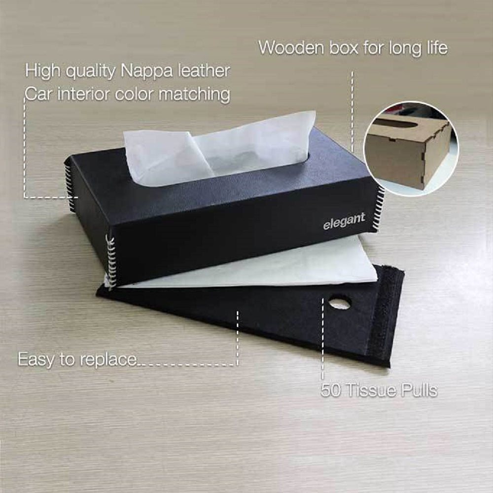 Nappa Leather Tissue Box Black and  | Elegant Auto Retail 