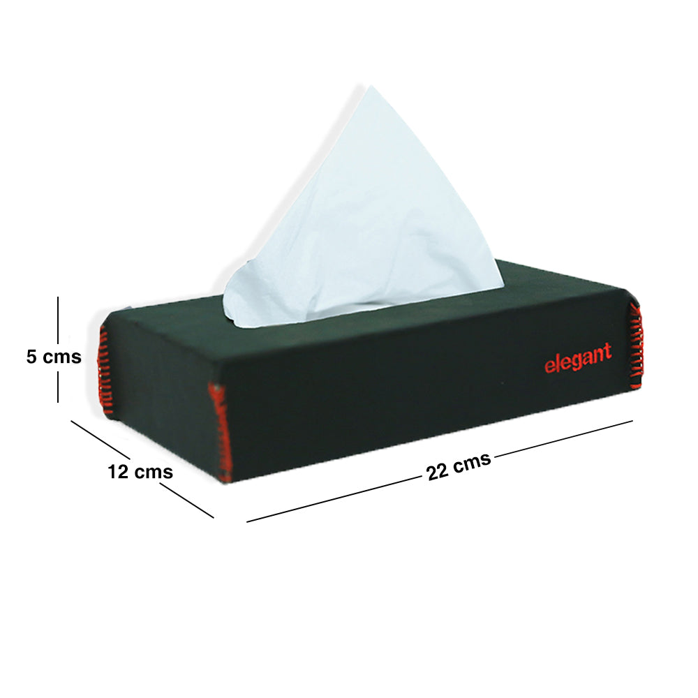 Nappa Leather Tissue Box Plain Black And Red | Elegant Auto Retail