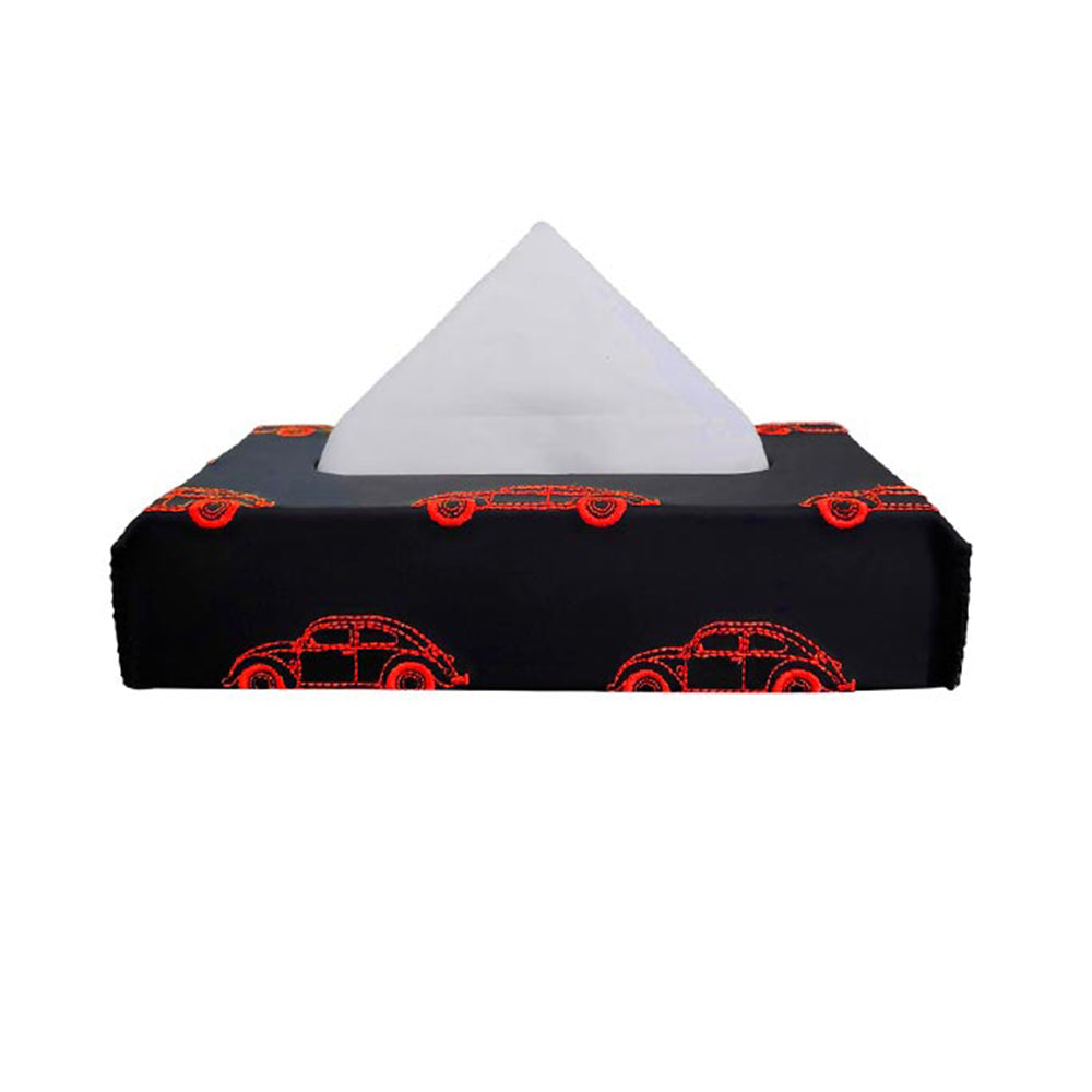 Nappa Leather Vintage 1 Tissue Box Black and Red  | Elegant Auto Retail 