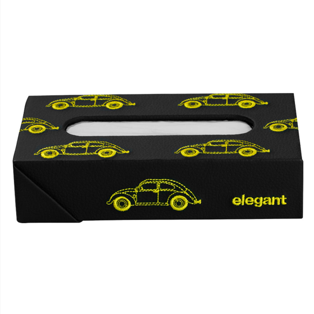 Nappa Leather Vintage 1 Tissue Box Black and Yellow | Elegant Auto Retail 