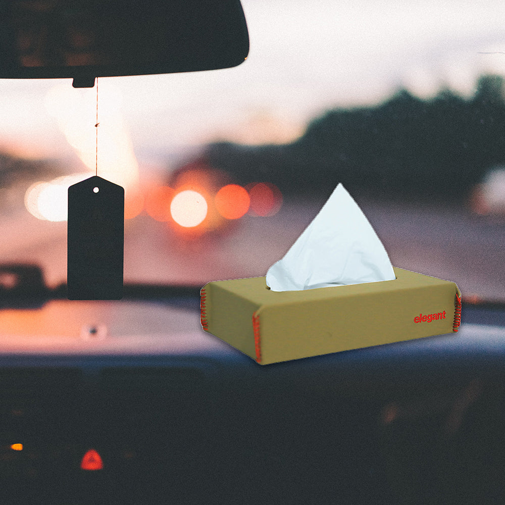 Nappa Leather Tissue Box Plain Beige And Red | Elegant Auto Retail