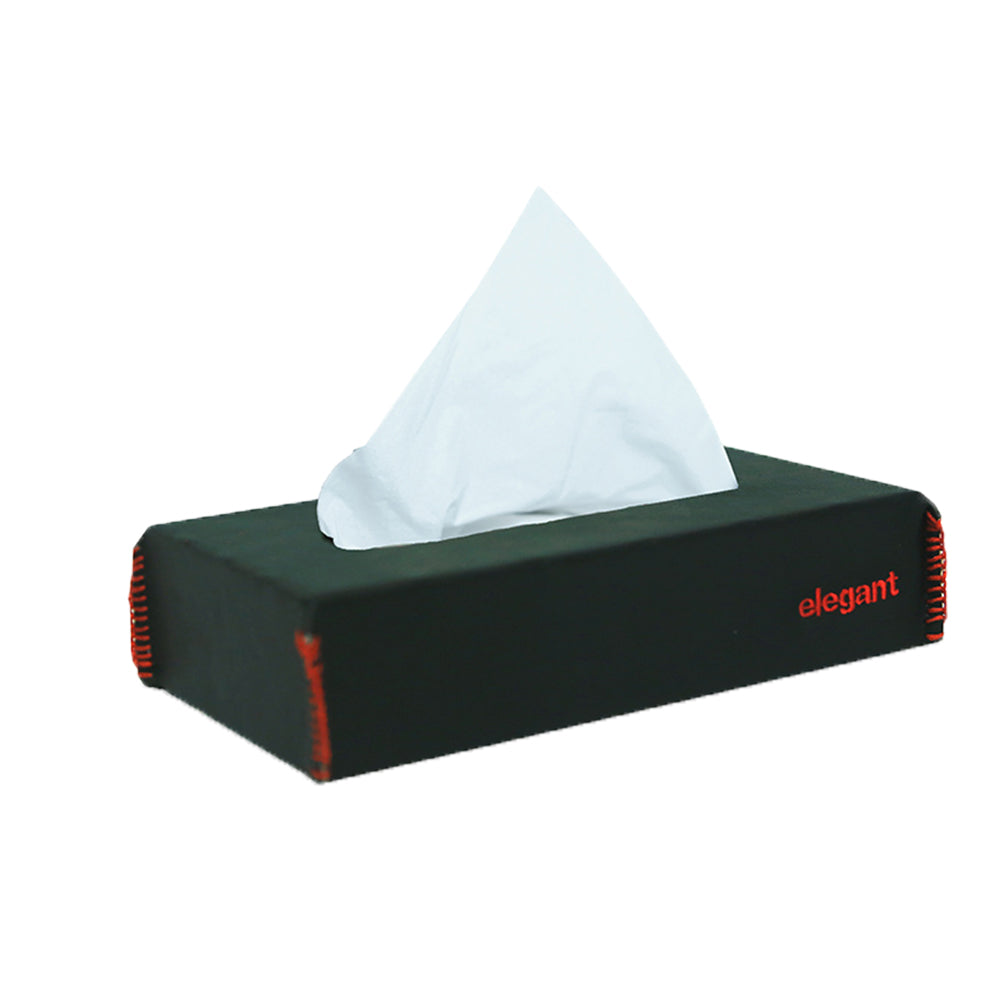 PUBlkred Nappa Leather Tissue Box Plain Black And Red | Elegant Auto Retail