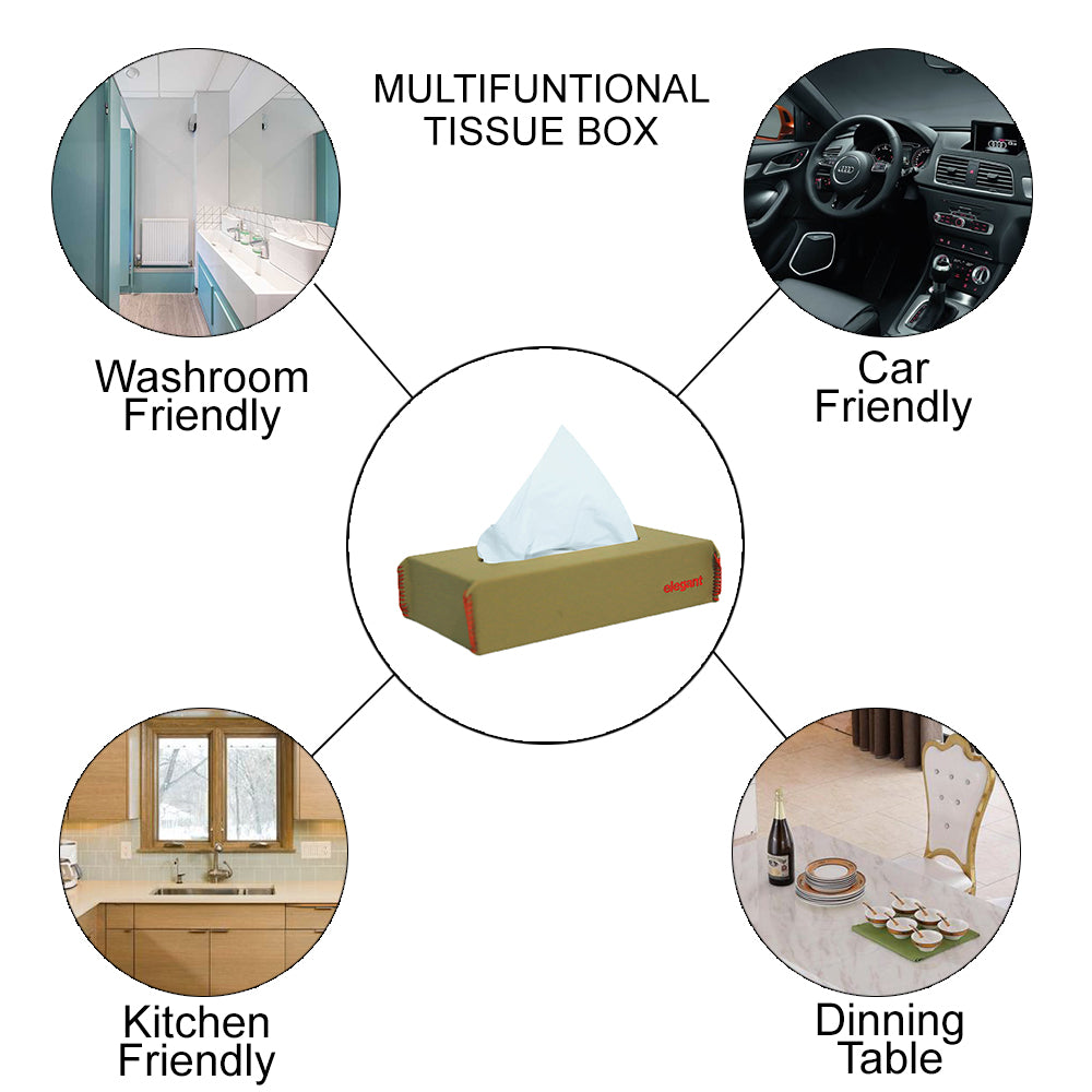 Nappa Leather Tissue Box Plain Beige And Red | Elegant Auto Retail