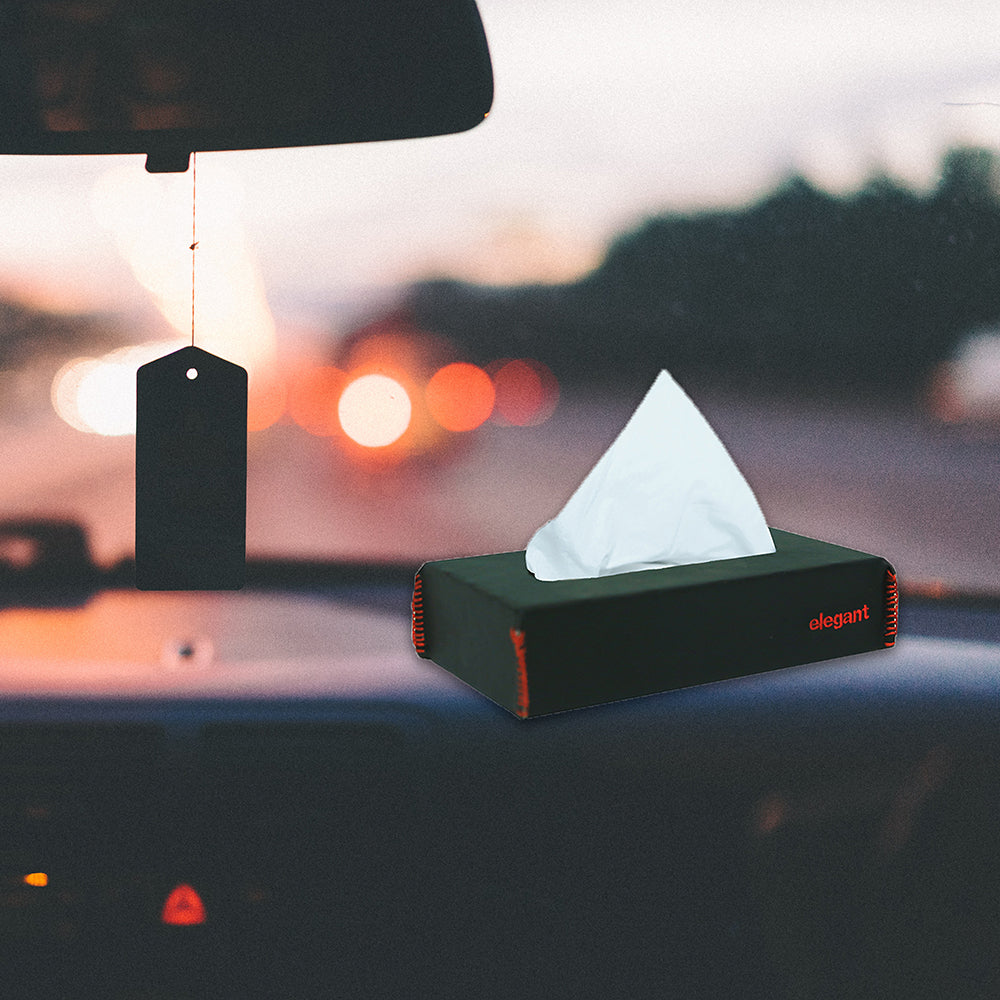 PUblackred_PUBlkred Nappa Leather Tissue Box Plain Black And Red | Elegant Auto Retail