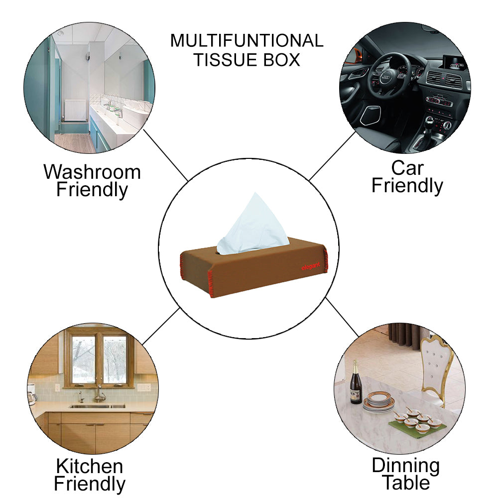 Nappa Leather Tissue Box Plain Tan And Red | Elegant Auto Retail