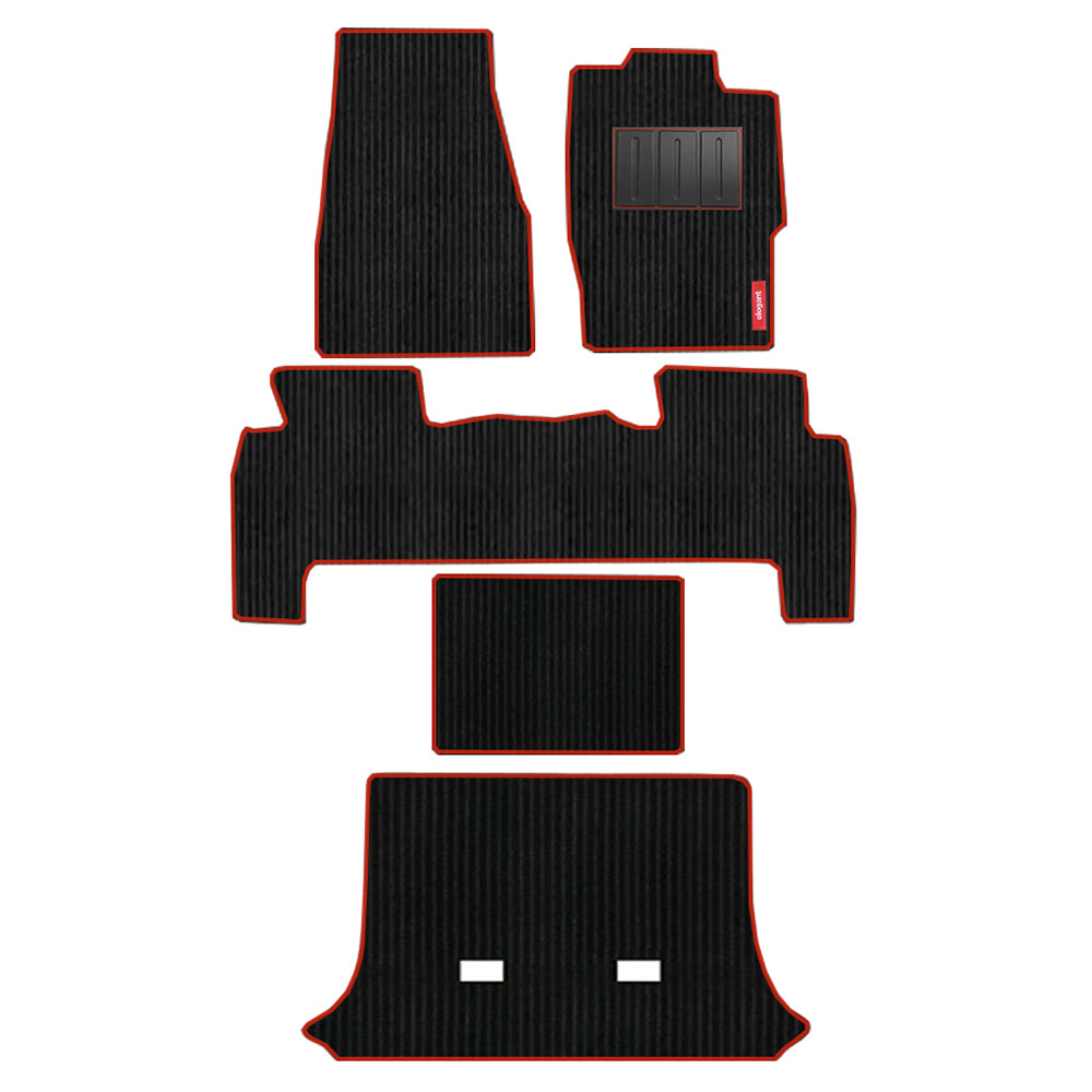 Cord Carpet Floor Mat Black and Red (Set of 5)