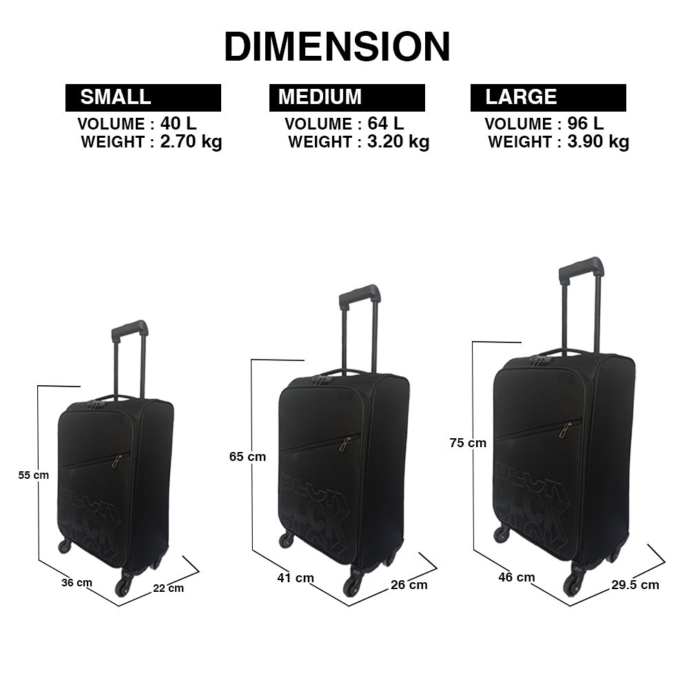 BLCK Square Trolley Luggage Bags Medium Suitcase for Travelling Black Elegant Auto Retail