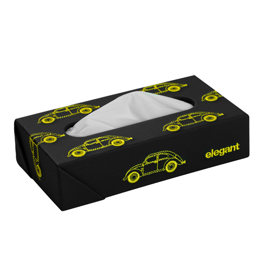Nappa Leather Vintage 1 Tissue Box Black and Yellow | Elegant Auto Retail 