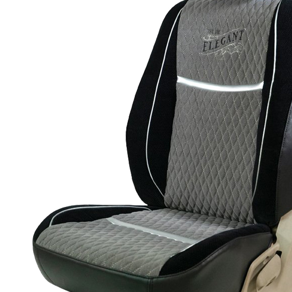 Vintage Bucket Fit Fabric Car Seat Cover For Maruti Grand Vitara with Free Set of 4 Comfy Cushion & Neck Rest - Black Grey | Elegant Auto Retail