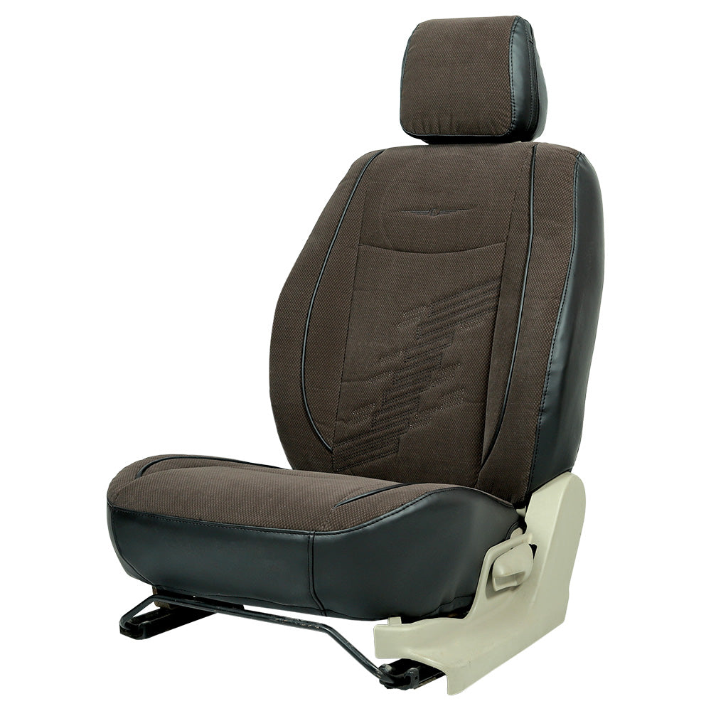 Z-Dot Bucket Fit Fabric Car Seat Cover For Maruti Grand Vitara with Free Set of 4 Comfy Cushion & Neck Rest - Brown Black | Elegant Auto Retail