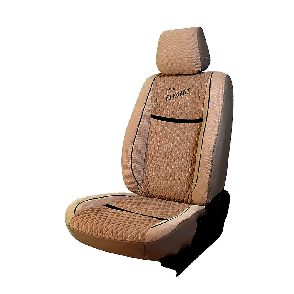 Vintage Bucket Fit Fabric Car Seat Cover For Maruti Grand Vitara with Free Set of 4 Comfy Cushion & Neck Rest - Beige | Elegant Auto Retail