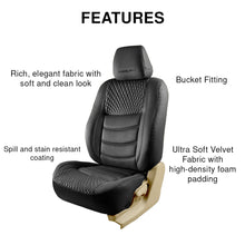 Load image into Gallery viewer, Features of Veloba Crescent Velvet Fabric Car Seat Cover For Toyota Taisor | in Black Colour | Elegant Auto Retail
