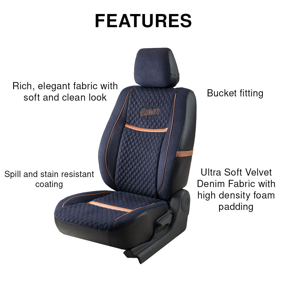 Retro Bucket Fit Denim Fabric Car Seat Cover For Kia Carens In Blue Colour | Elegant Auto Retail