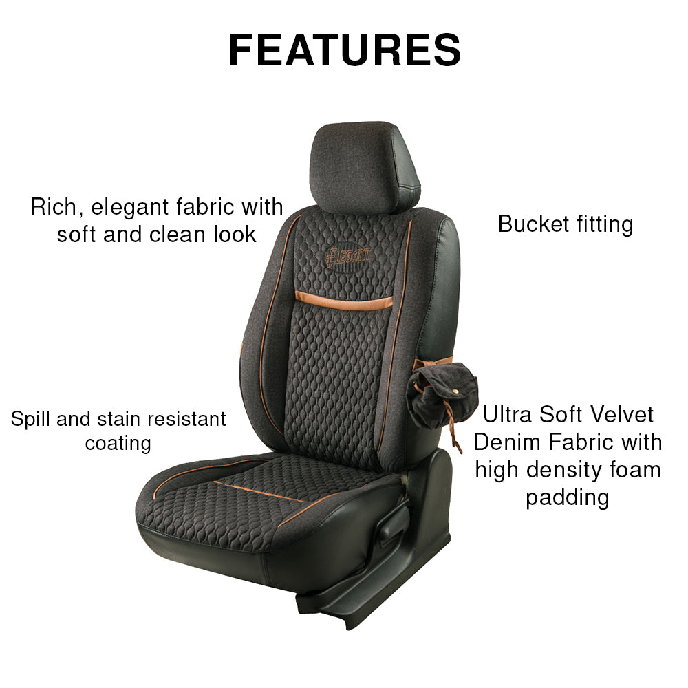 Retro Bucket Fit Denim Fabric Car Seat Cover For Kia Carens In Black Colour | Elegant Auto Retail