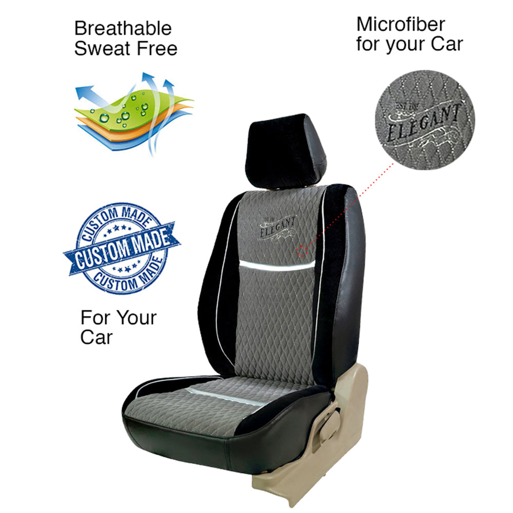 Vintage Bucket Fit Fabric Car Seat Cover For Maruti Grand Vitara with Free Set of 4 Comfy Cushion & Neck Rest - Black Grey | Elegant Auto Retail