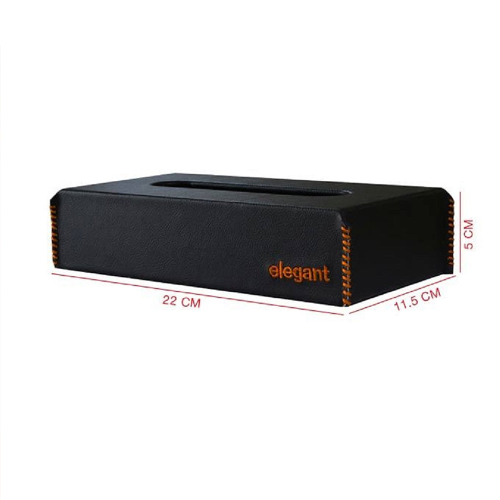 Nappa Leather Tissue Box Black and Orange | Elegant Auto Retail 