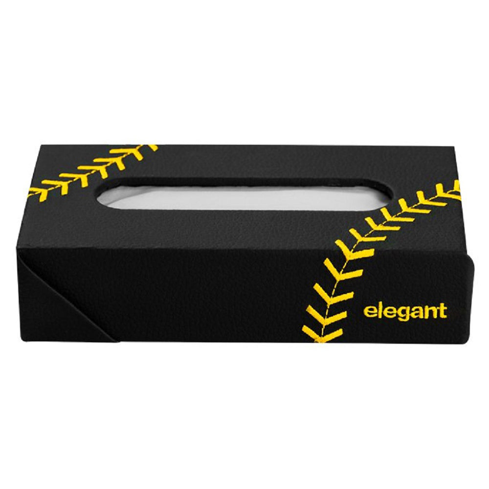 Nappa Leather Tissue Box Leaf Black and Yellow | Elegant Auto Retail