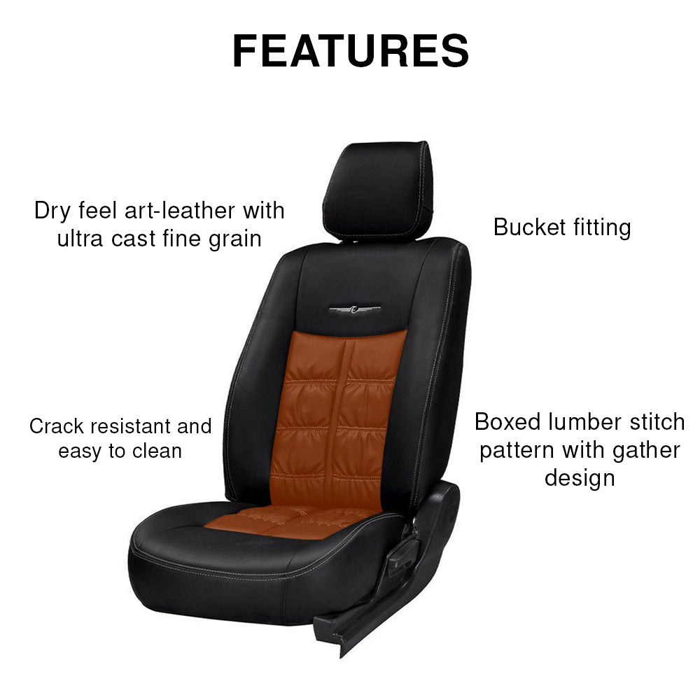 Nappa Grande Duo Art Leather Car Seat Cover For Honda Amaze - Black Tan | Elegant Auto Retail