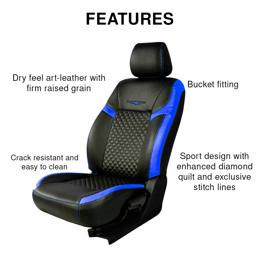 Vogue Star Art Leather Seat Cover Black and Blue Pu Leather Car Seat Covers Designer Car Seat Covers. Elegant Auto Retail