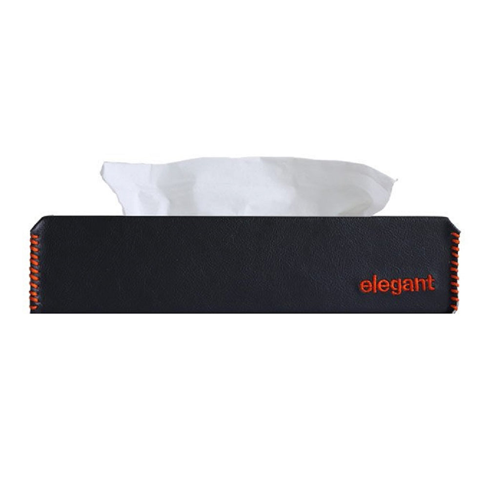 Nappa Leather Tissue Box Black and Orange | Elegant Auto Retail