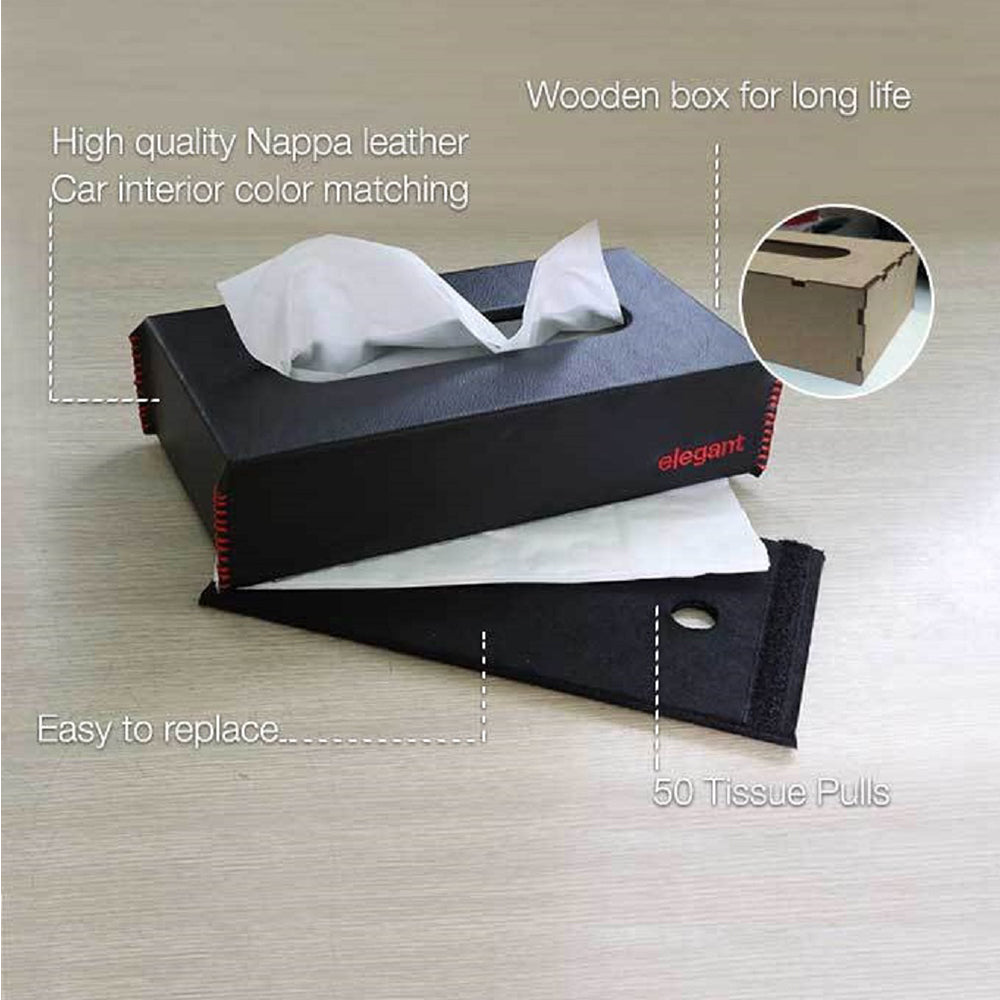 tissue-2Nappa Leather Tissue Box Black and Red | Elegant Auto Retail