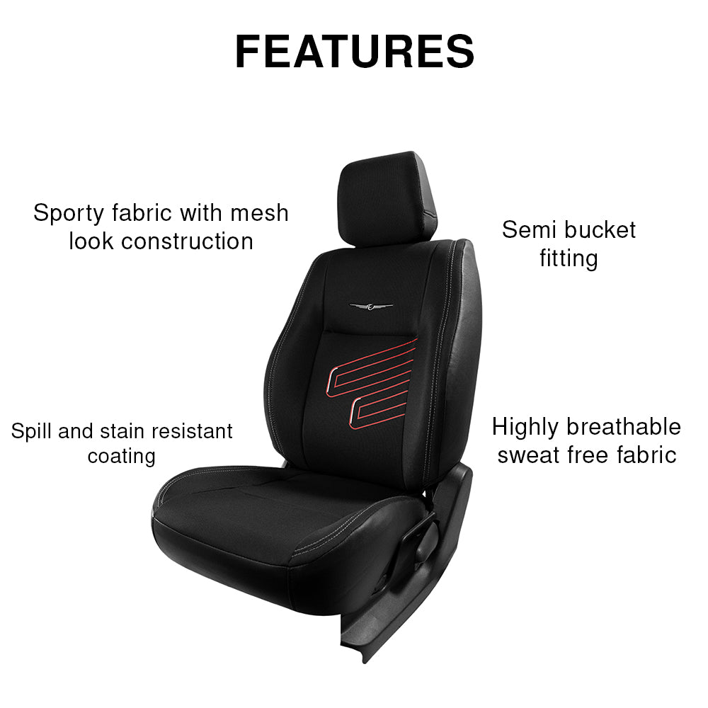 Fresco Track Fabric Car Seat Cover Black For Hyundai Grand I10