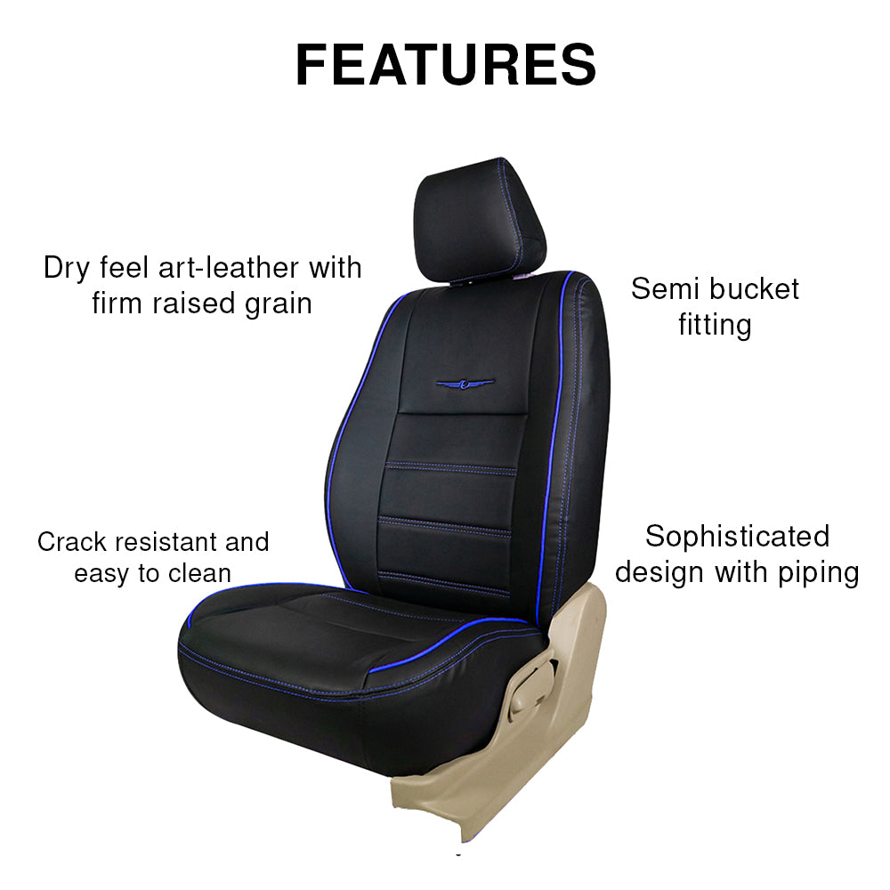 Vogue Urban Plus Art Leather  Car Seat Cover Black For Hyundai I10 Black Blue | Elegant Auto Retail