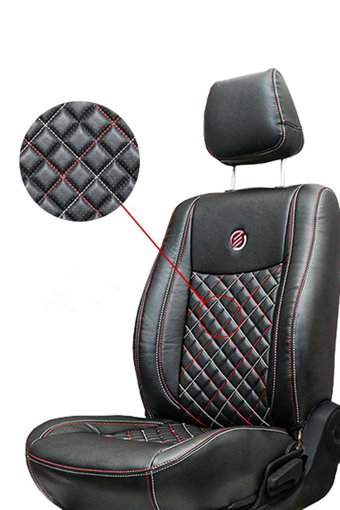 Venti 3 Perforated Art Leather Car Seat Cover For Skoda Kylaq - Black Red | Elegant Auto Retail