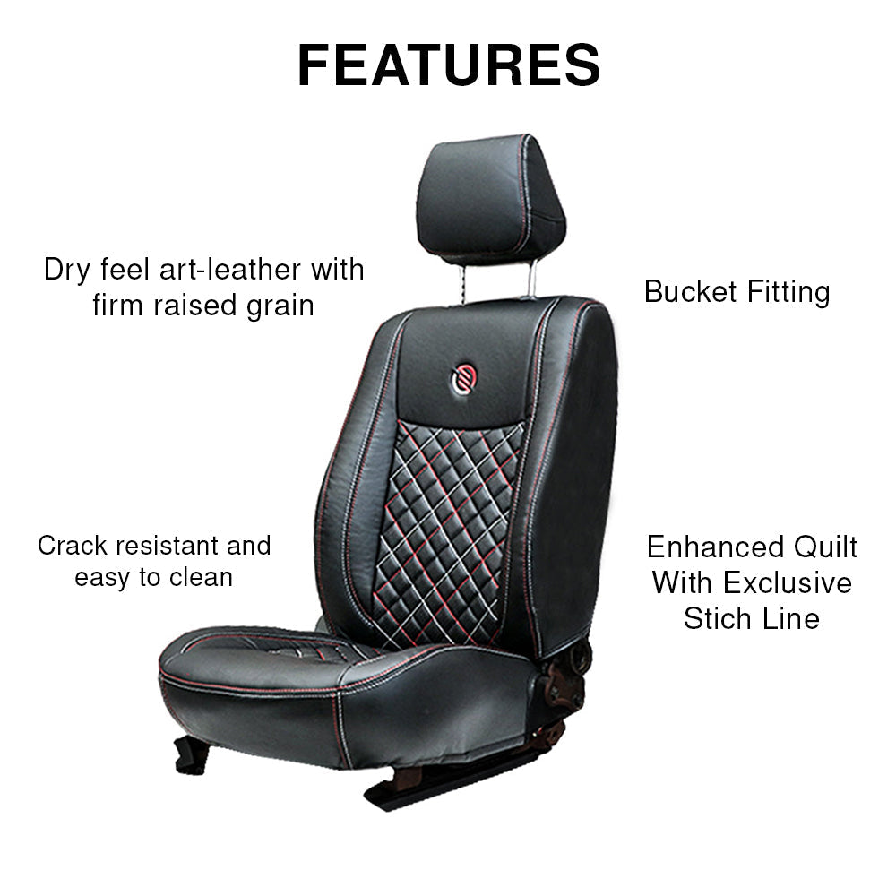 Features of Venti 3 Perforated Art Leather Car Seat Cover For Skoda Kylaq - Black Red | Elegant Auto Retail