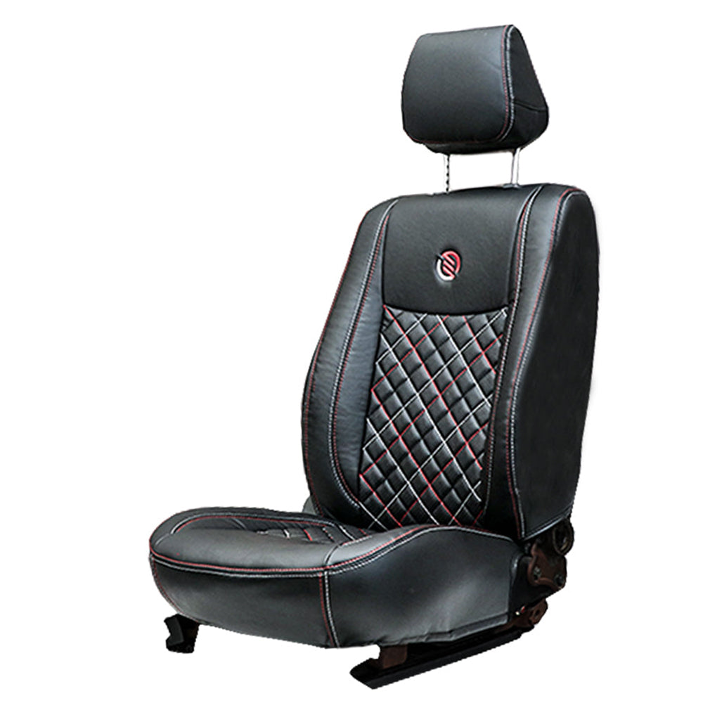 Venti 3 Perforated Art Leather Car Seat Cover For Skoda Kylaq - Black Red | Elegant Auto Retail
