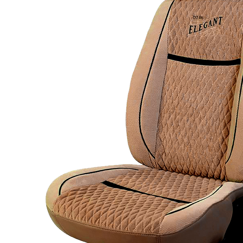Vintage Bucket Fit Fabric Car Seat Cover For Maruti Grand Vitara with Free Set of 4 Comfy Cushion & Neck Rest - Beige | Elegant Auto Retail