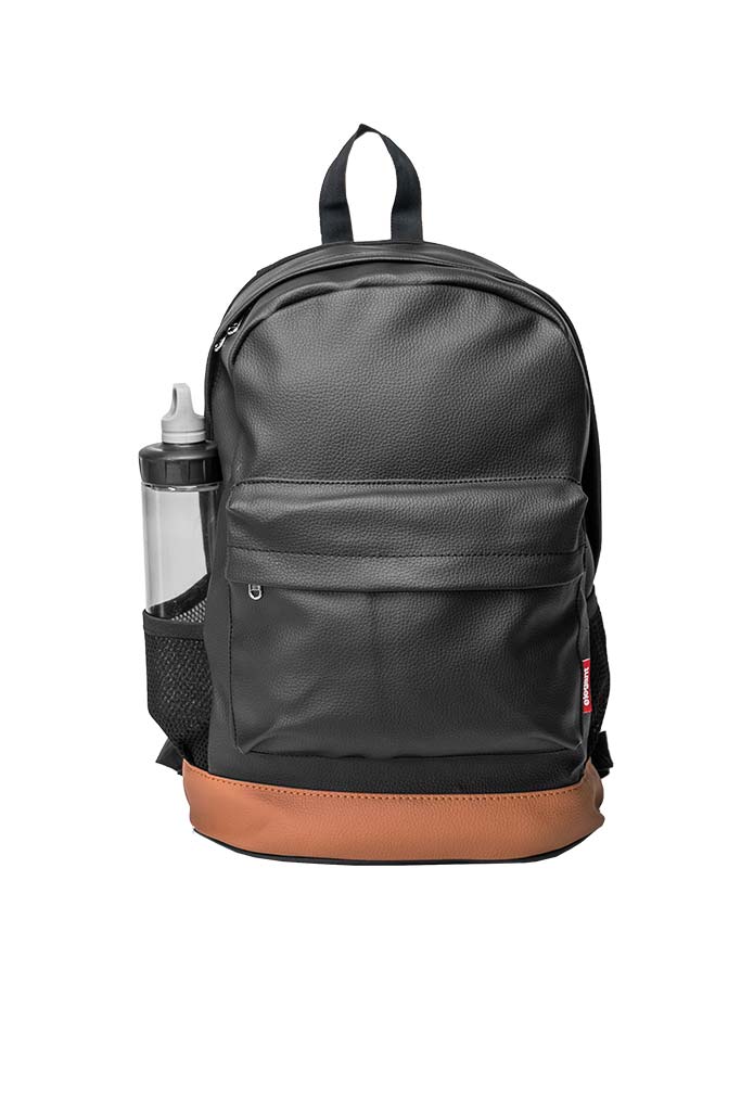 Leatherette Laptop Backpack & Bags Black and Tan
