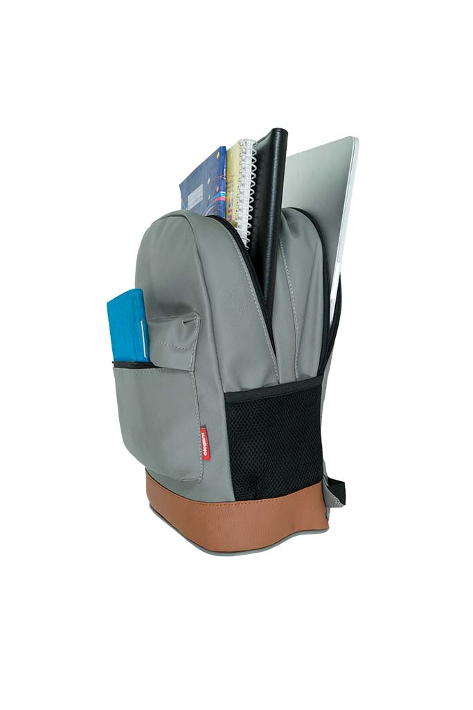 Leatherette Laptop Backpack & Bags Grey and Tan