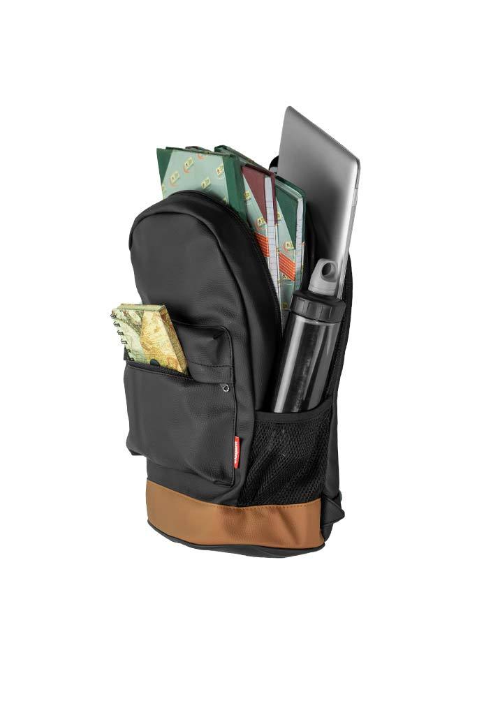 Leatherette Laptop Backpack & Bags Black and Tan