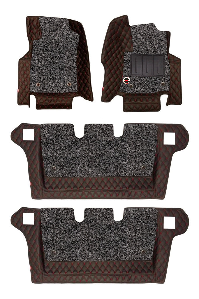 7D Car Floor Mats Black and Red For Mahindra XUV700 7 Seater Elegant