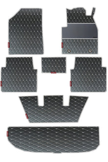 Luxury Leatherette Car Floor Mat  For Kia Carens  Black - White | Elegant Auto Retail