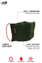 Load image into Gallery viewer, Elegant Cotton Face Mask Olive Green  Elastic Tieup Family Pack
