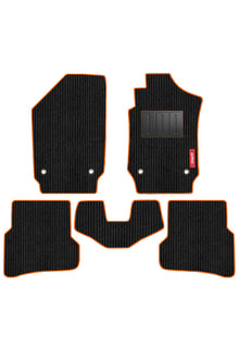Cord Carpet Car Floor Mat For Volkswagen Polo - Black Orange   | Elegant Auto Retail